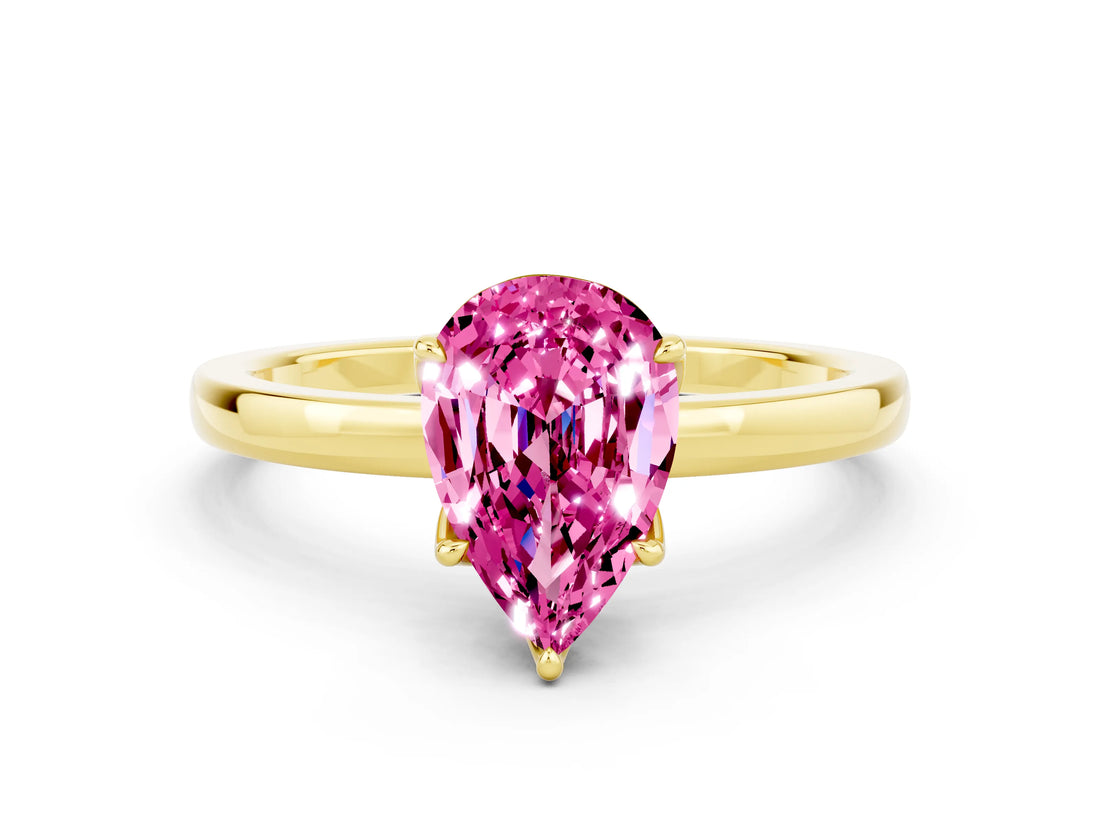 Yellow gold Pear Cut Pink Sapphire Solitaire Ring with Thin Band and Prong Setting_18