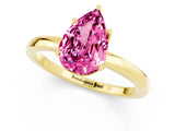 Yellow gold Pear Cut Pink Sapphire Solitaire Ring with Thin Band and Prong Setting_19