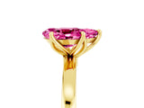 Yellow gold Pear Cut Pink Sapphire Solitaire Ring with Thin Band and Prong Setting_23