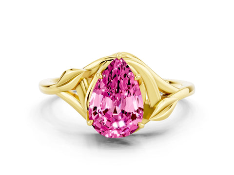 Yellow gold Pear Cut Pink Sapphire Solitaire Ring with Twist Band and Four-Prong Setting_24