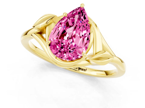 Yellow gold Pear Cut Pink Sapphire Solitaire Ring with Twist Band and Four-Prong Setting_25