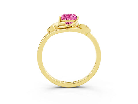 Yellow gold Pear Cut Pink Sapphire Solitaire Ring with Twist Band and Four-Prong Setting_27