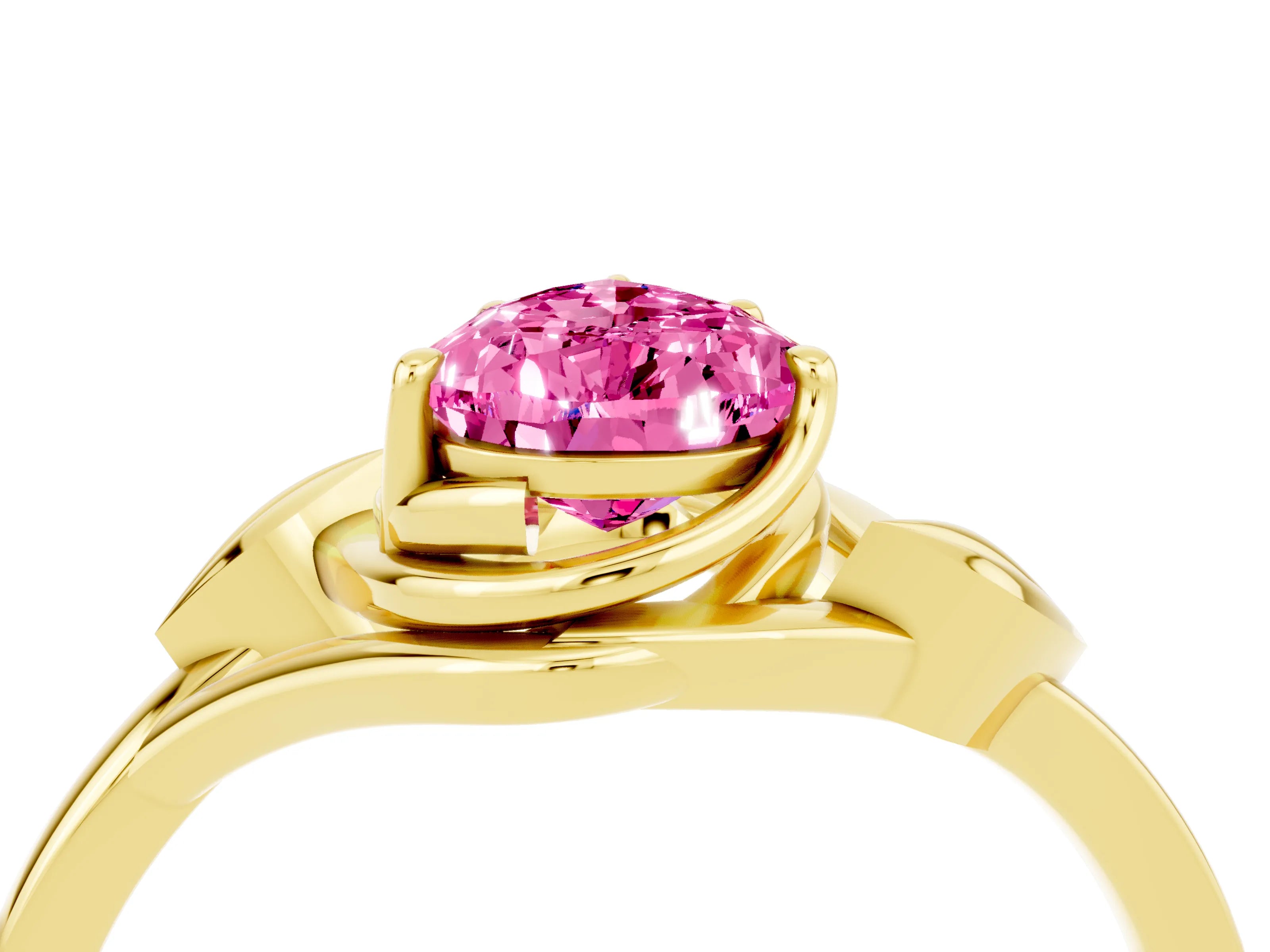 Yellow gold Pear Cut Pink Sapphire Solitaire Ring with Twist Band and Four-Prong Setting_28