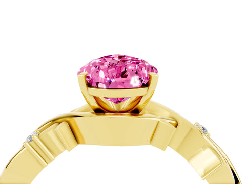 Yellow gold Pear Cut Pink Sapphire Solitaire Ring with Twisted Band and Prong Setting_4