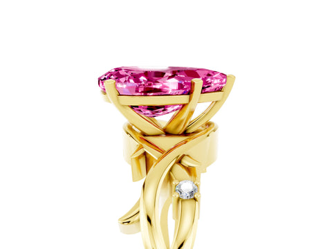 Yellow gold Pear Cut Pink Sapphire Solitaire Ring with Twisted Band and Prong Setting_5