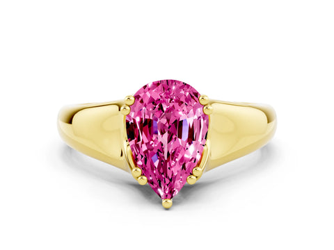 Yellow gold Pear Cut Pink Sapphire Solitaire Ring with Wide Band and Prong Setting_24