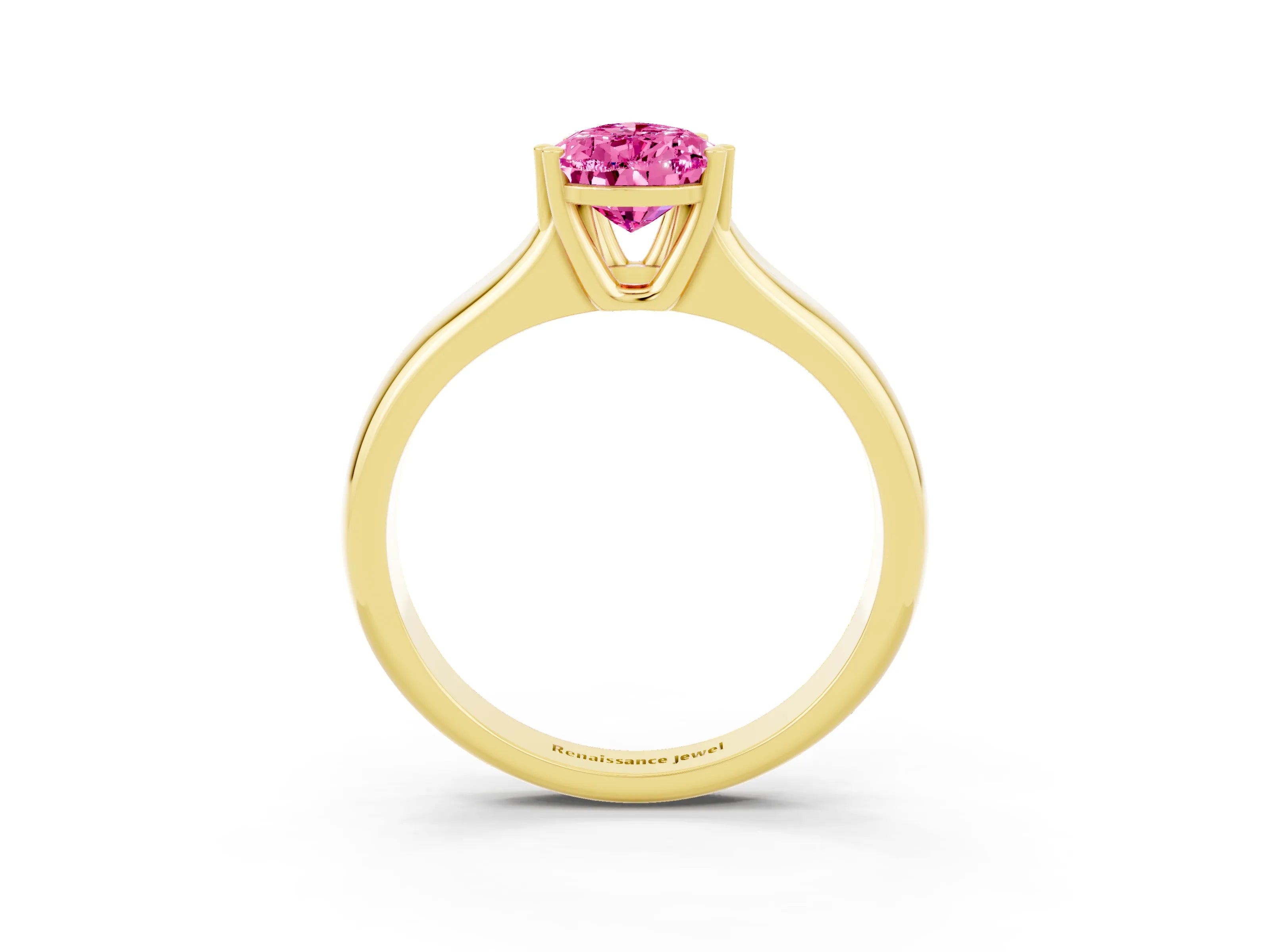 Yellow gold Pear Cut Pink Sapphire Solitaire Ring with Wide Band and Prong Setting_27