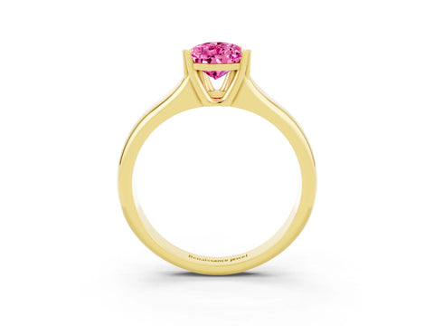Yellow gold Pear Cut Pink Sapphire Solitaire Ring with Wide Band and Prong Setting_27