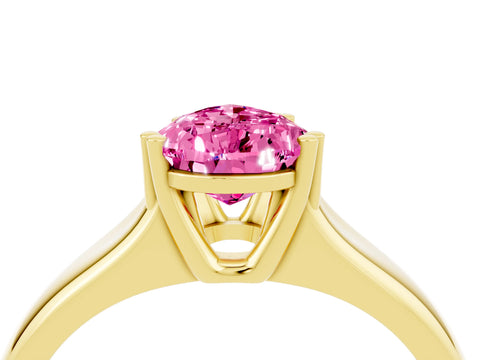 Yellow gold Pear Cut Pink Sapphire Solitaire Ring with Wide Band and Prong Setting_28