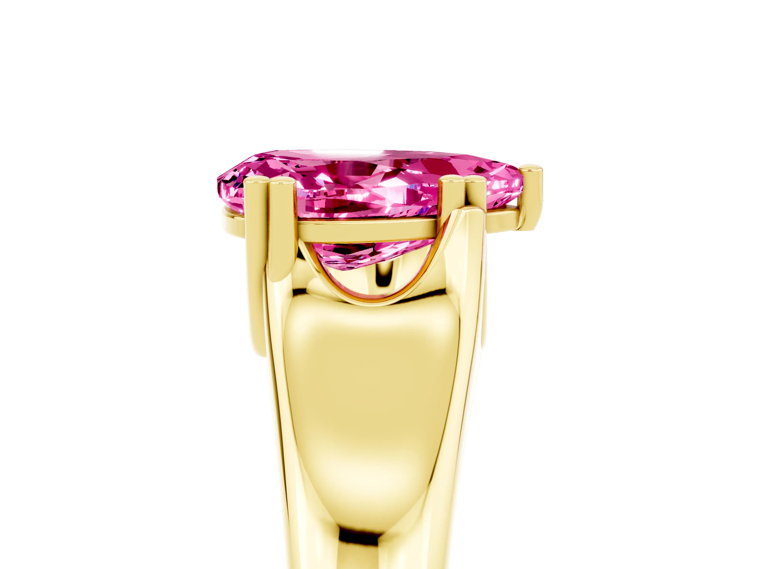 Yellow gold Pear Cut Pink Sapphire Solitaire Ring with Wide Band and Prong Setting_29