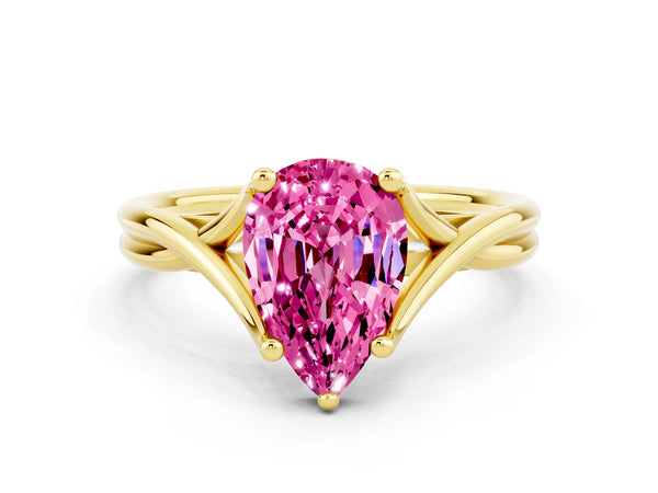 Yellow gold Pear Cut Pink Sapphire Solitaire Twist Band Prong Setting Ring
