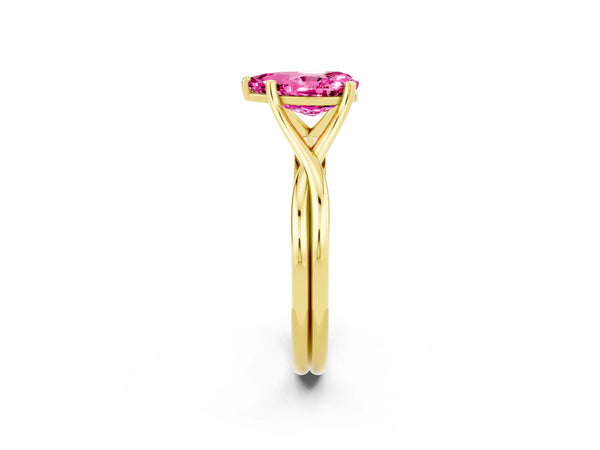 Yellow gold Pear Cut Pink Sapphire Solitaire Twist Band Prong Setting Ring