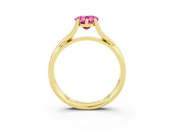 Yellow gold Pear Cut Pink Sapphire Solitaire Twist Band Prong Setting Ring