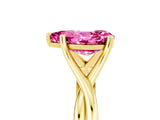 Yellow gold Pear Cut Pink Sapphire Solitaire Twist Band Prong Setting Ring_112