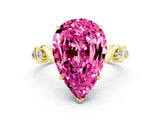 Yellow gold Pear Cut Pink Sapphire Solitaire Twisted Band with Round  Accents and Prong Setting_12