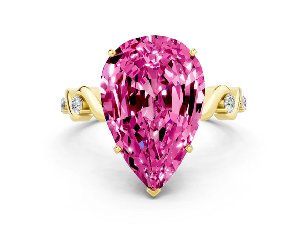 Yellow gold Pear Cut Pink Sapphire Solitaire Twisted Band with Round  Accents and Prong Setting