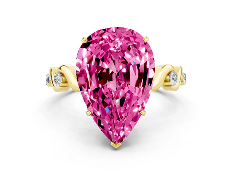 Yellow gold Pear Cut Pink Sapphire Solitaire Twisted Band with Round  Accents and Prong Setting_12