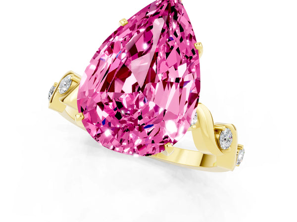 Yellow gold Pear Cut Pink Sapphire Solitaire Twisted Band with Round  Accents and Prong Setting