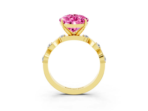Yellow gold Pear Cut Pink Sapphire Solitaire Twisted Band with Round  Accents and Prong Setting_15