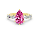 Yellow gold Pear Cut Pink Sapphire Solitaire with Side Baguettes and Channel Set Band_24