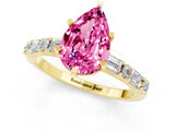 Yellow gold Pear Cut Pink Sapphire Solitaire with Side Baguettes and Channel Set Band_25