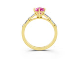 Yellow gold Pear Cut Pink Sapphire Solitaire with Side Baguettes and Channel Set Band_27