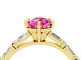 Yellow gold Pear Cut Pink Sapphire Solitaire with Side Baguettes and Channel Set Band_28