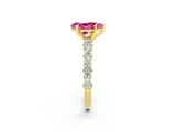 Yellow gold Pear Cut Pink Sapphire Solitaire with Side Stones, Pave Band, Four-Prong Setting_74