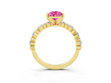 Yellow gold Pear Cut Pink Sapphire Solitaire with Side Stones, Pave Band, Four-Prong Setting_75