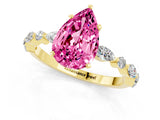Yellow gold Pear Cut Pink Sapphire Solitaire with Side Stones on a Pavé Band and Four-Prong Setting_25
