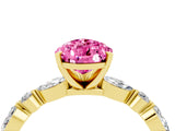 Yellow gold Pear Cut Pink Sapphire Solitaire with Side Stones on a Pavé Band and Four-Prong Setting_28