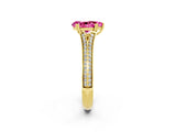 Yellow gold Pear Cut Pink Sapphire Split Shank Engagement Ring with Pavé Band_26