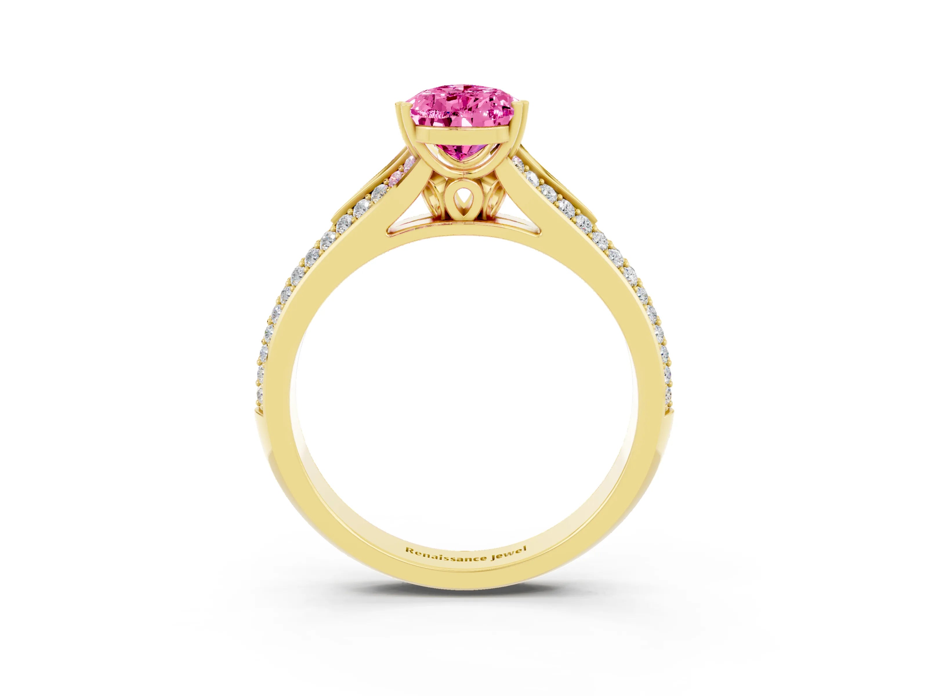 Yellow gold Pear Cut Pink Sapphire Split Shank Engagement Ring with Pavé Band_27
