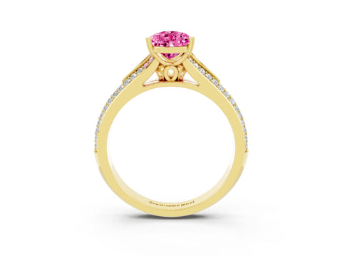 Yellow gold Pear Cut Pink Sapphire Split Shank Engagement Ring with Pavé Band_27