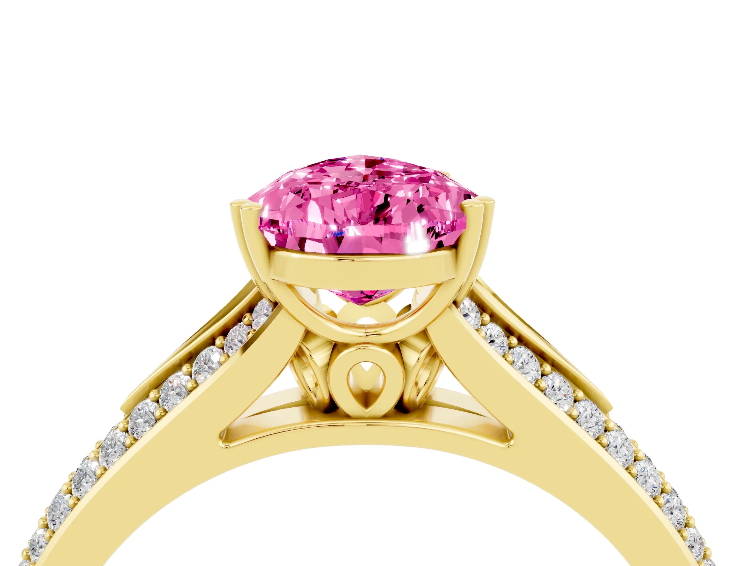 Yellow gold Pear Cut Pink Sapphire Split Shank Engagement Ring with Pavé Band_28