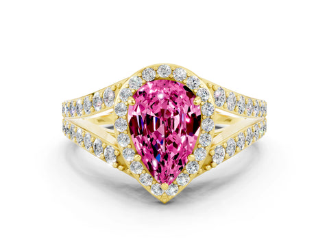 Yellow gold Pear Cut Pink Sapphire Split Shank Halo Ring with Four-Prong Setting_12