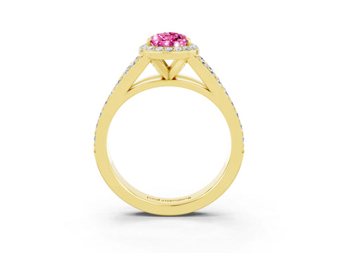 Yellow gold Pear Cut Pink Sapphire Split Shank Halo Ring with Four-Prong Setting_15