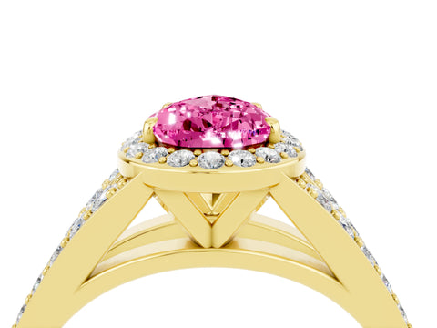 Yellow gold Pear Cut Pink Sapphire Split Shank Halo Ring with Four-Prong Setting_16