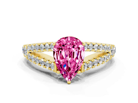 Yellow gold Pear Cut Pink Sapphire Split Shank Pavé Engagement Ring with Four-Prong Setting_12
