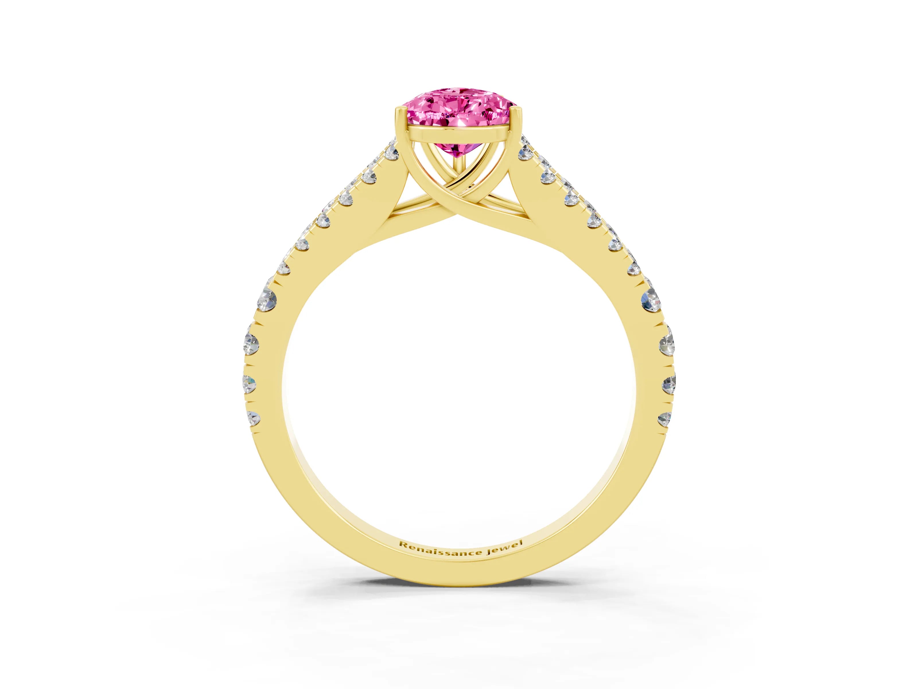 Yellow gold Pear Cut Pink Sapphire Split Shank Pavé Engagement Ring with Four-Prong Setting_15