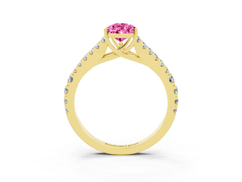 Yellow gold Pear Cut Pink Sapphire Split Shank Pavé Engagement Ring with Four-Prong Setting_15