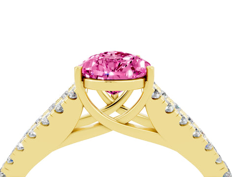 Yellow gold Pear Cut Pink Sapphire Split Shank Pavé Engagement Ring with Four-Prong Setting_16