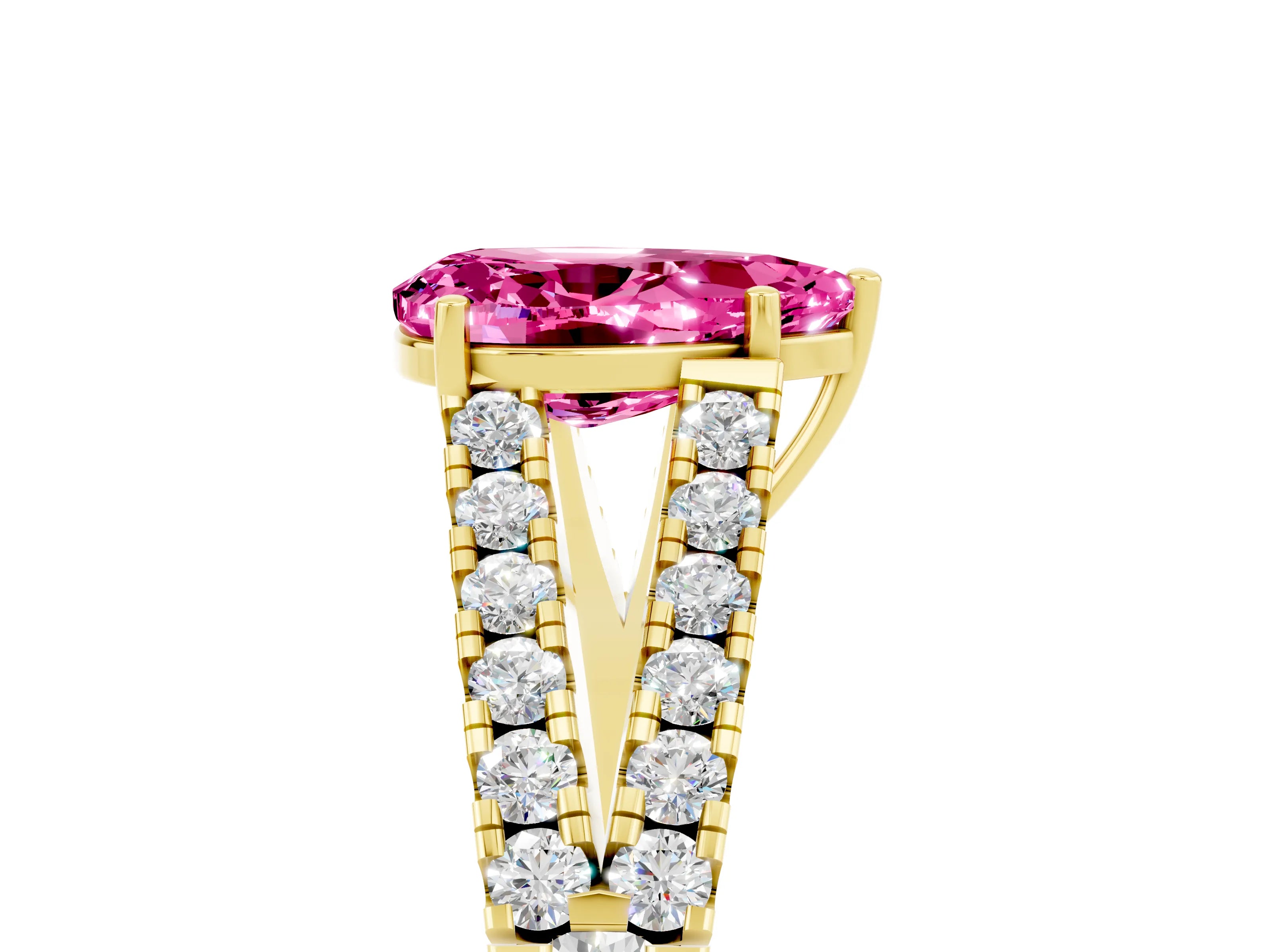 Yellow gold Pear Cut Pink Sapphire Split Shank Pavé Engagement Ring with Four-Prong Setting_17