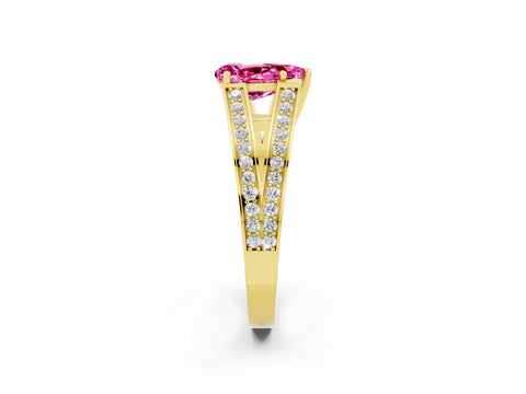 Yellow gold Pear Cut Pink Sapphire Split Shank Ring with Pavé Band and Four-Prong Setting_2