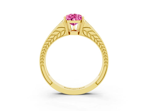 Yellow gold Pear Cut Pink Sapphire Split Shank Ring with Pavé Band and Four-Prong Setting_3