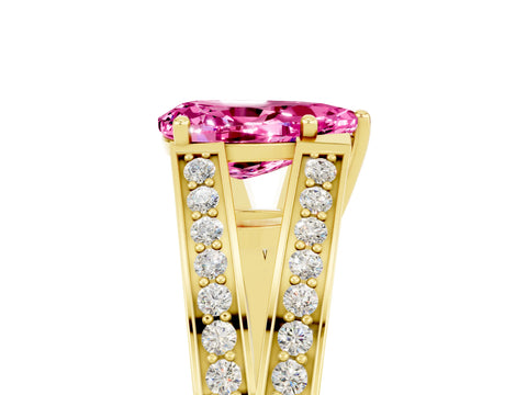 Yellow gold Pear Cut Pink Sapphire Split Shank Ring with Pavé Band and Four-Prong Setting_5