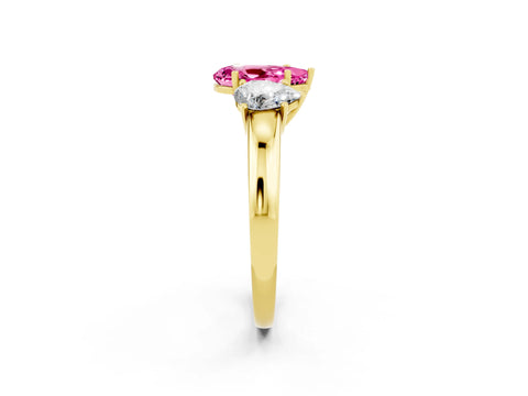 Yellow gold Pear Cut Pink Sapphire Three-Stone Ring with Four-Prong Setting and Classic Band_2