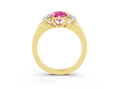 Yellow gold Pear Cut Pink Sapphire Three-Stone Ring with Four-Prong Setting and Classic Band_3