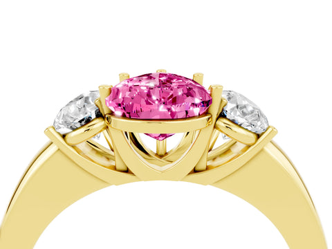 Yellow gold Pear Cut Pink Sapphire Three-Stone Ring with Four-Prong Setting and Classic Band_4