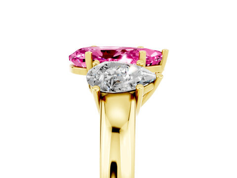 Yellow gold Pear Cut Pink Sapphire Three-Stone Ring with Four-Prong Setting and Classic Band_5